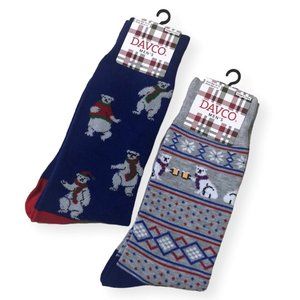 2 Pairs Davco Men's Polar Bear Socks 10-13 Blue Red Gray New NWT